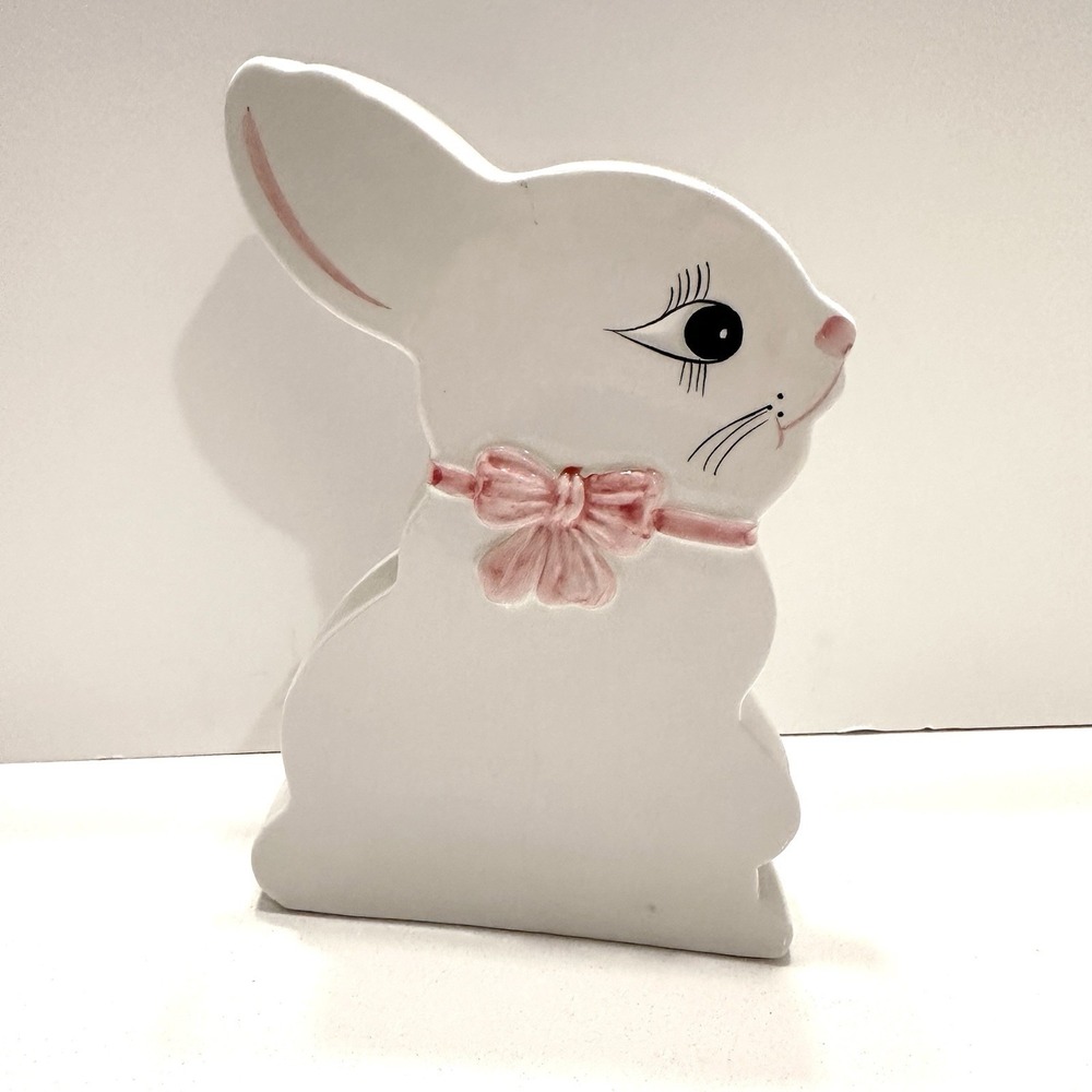 Vintage Ceramic Bunny Shelf Sitter Skinny Unique Hand Painted Made In Portugal
